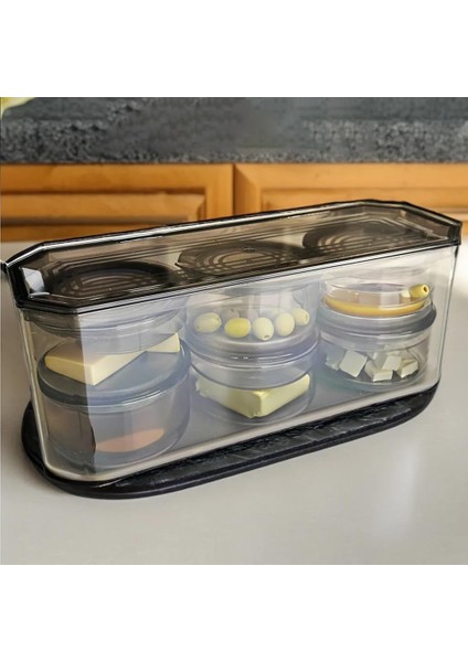 7 Parça Kristal Saklama Kutulu Vakum Kapaklı Kahvaltı Seti | 7'li Kahvaltılık Set Antrasit