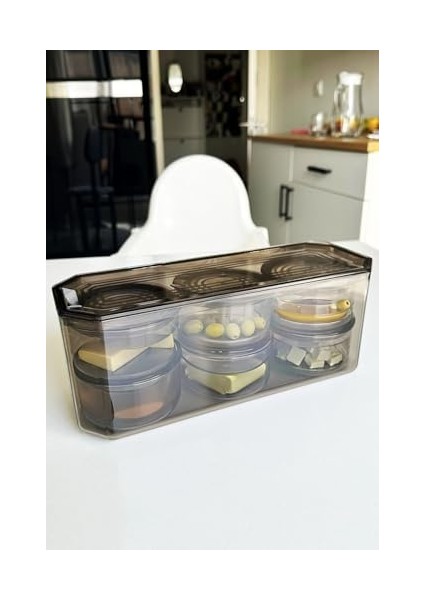 7 Parça Kristal Saklama Kutulu Vakum Kapaklı Kahvaltı Seti | 7'li Kahvaltılık Set Antrasit fiyatları