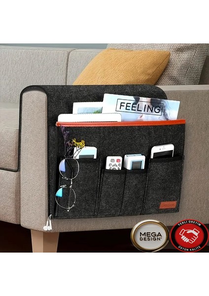 Koltuk Yanı Organizatörü. Uzaktan Kumandalar, Kitaplar ve Cihazlar Için Çok Cepli Depolama Çantası