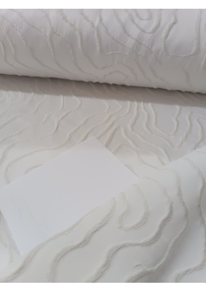 Desenli Jakar Fon Perde- Krem- Pilesiz Düz Dikim - SRTY714