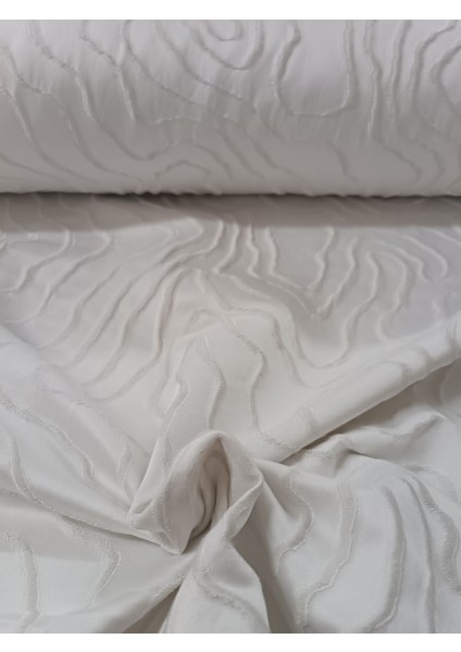 Desenli Jakar Fon Perde- Krem- Pilesiz Düz Dikim - SRTY714 fiyatları