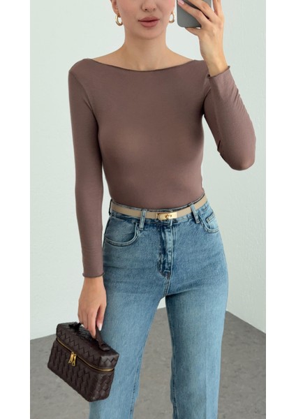 Kayık Yaka Transparan Modal Vizon Basic Bluz fiyatları