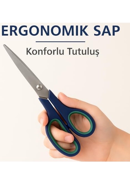 21.5 cm Paslanmaz Çelik Büyük Ofis Makası - Ergonomik Kauçuk Saplı, Yeşil-Lacivert Renkli, Ev & Büro Tipi Makas modelleri