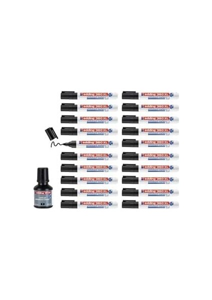Edding 360XL Tahta Kalemi Siyah 20"li (Mürekkep Hediyeli) ED360XLK2001