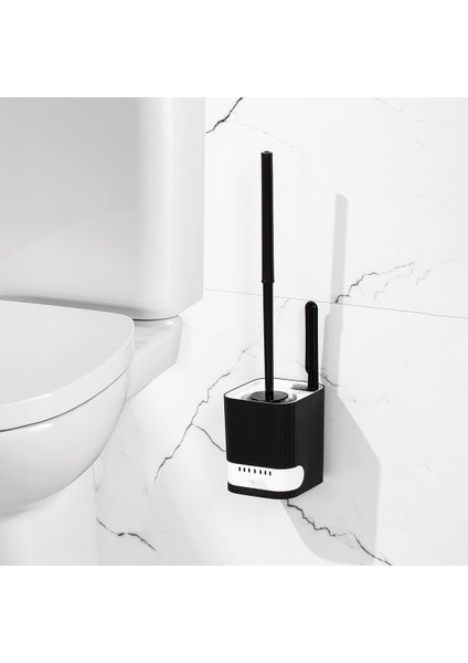 2038 Pratik Temizlik Tuvalet Fırçalığı Banyo Tuvalet Fırçası Wc Fırçası - Siyah Beyaz