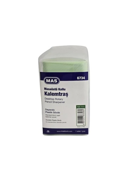 Mas Masaüstü Kollu Kalemtraş Dayanıklı Plastik Gövde Su Yeşili 6736