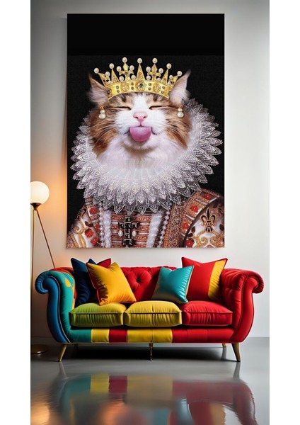 Kraliyet Kedisi V1 Ev Duvar Salon Güzellik Salonu Ofis Dükkan Dekarasyon Kanvas Tablo
