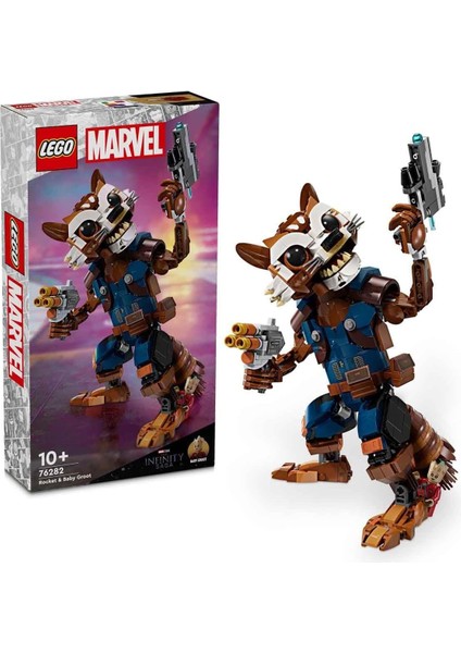 | Rocket ve Bebek Groot 76282 - 10 Yaş ve Üzeri Süper Kahraman Seven Kız ve Erkek Çocukları Için Rakun Minifigürü Içeren Yaratıcı Oyuncak Yapım Seti, Doğum Günü Hediyesi Fikri (566 Parça)