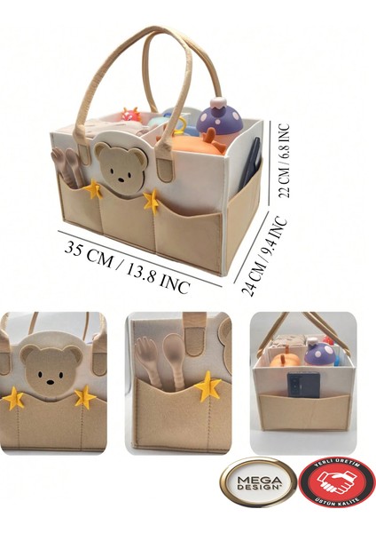 Atlı Keçe Anne Bebek Bakım Çantası Yenidoğan Alt Açma Değiştirme Organizer Taşınabilir Düzenleyici