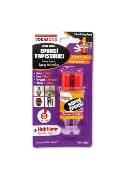 Vodabond 6 ml Rapid Şırınga Epoksi Yapıştırıcı Şeffaf 47047