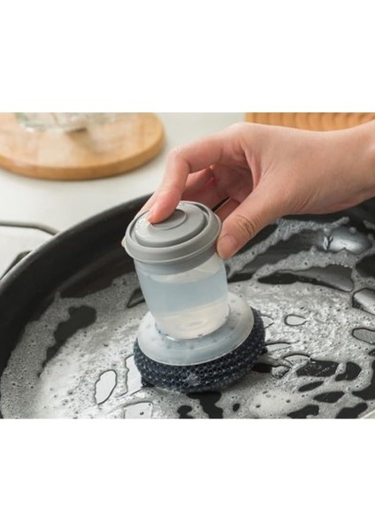 Çelik Hasır Deterjan Hazneli Sünger Top - Paslanmaz Bulaşık Teli, Ergonomik Tutma Saplı, Yağ ve Kir Temizleyici Ovma Süngeri