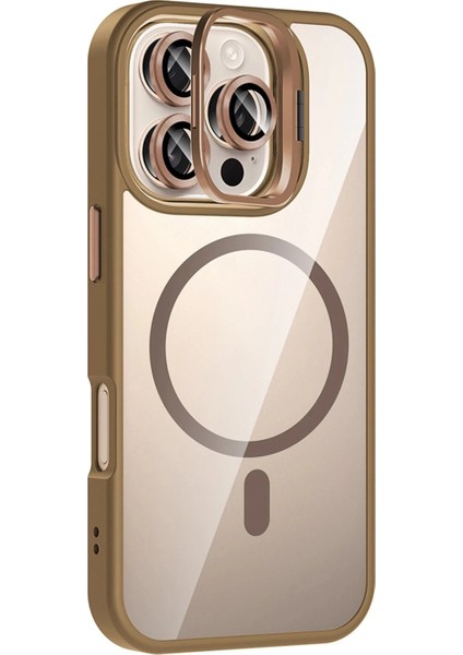 Apple iPhone 16 Pro Remim Lensli Magsafe Standlı Kapak - Kahverengi fiyatları