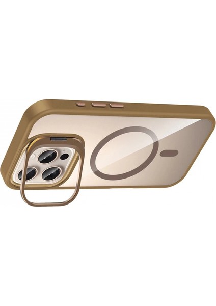 Apple iPhone 16 Pro Remim Lensli Magsafe Standlı Kapak - Kahverengi modelleri