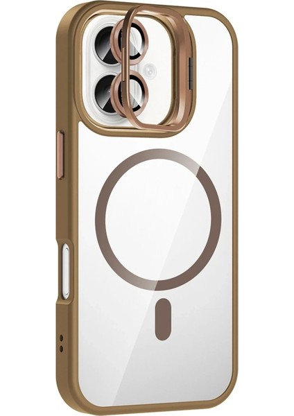 Apple iPhone 16 Remim Lensli Magsafe Standlı Kapak - Kahverengi