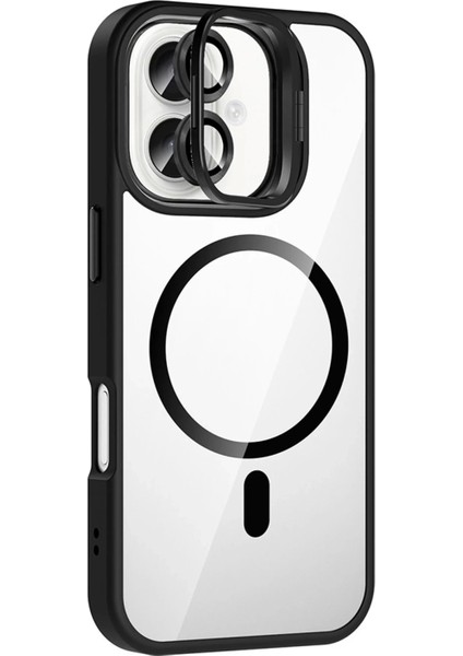 Apple iPhone 16 Remim Lensli Magsafe Standlı Kapak - Siyah