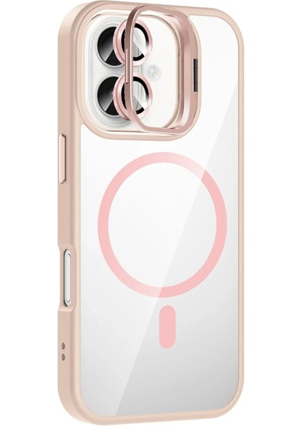 Apple iPhone 16 Remim Lensli Magsafe Standlı Kapak - Pembe