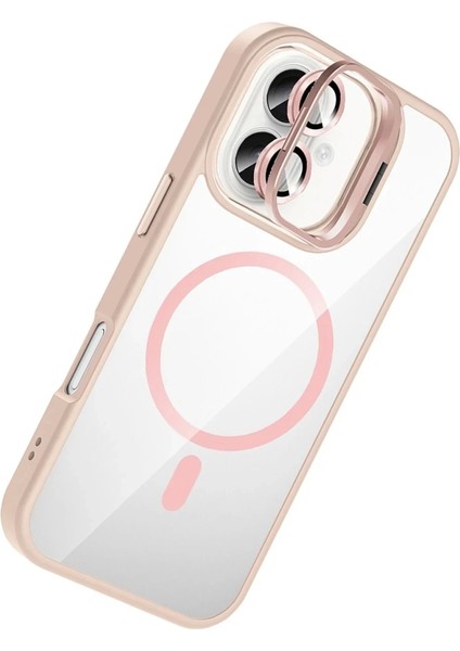 Apple iPhone 16 Remim Lensli Magsafe Standlı Kapak - Pembe fiyatları