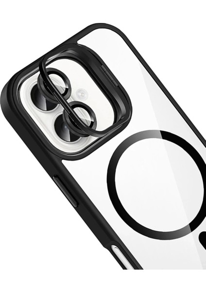 Apple iPhone 16 Plus Remim Lensli Magsafe Standlı Kapak - Siyah fırsatları