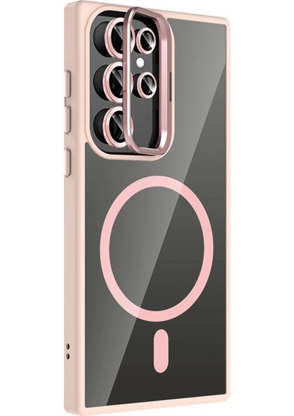 Samsung Galaxy S23 Ultra Remim Lensli Magsafe Standlı Kapak - Pembe fiyatları