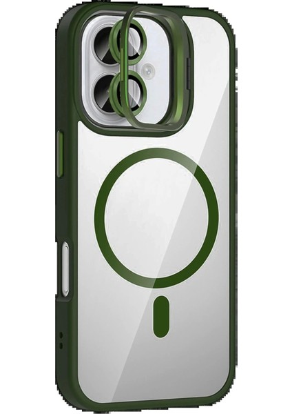 Apple iPhone 16 Plus Remim Lensli Magsafe Standlı Kapak - Koyu Yeşil