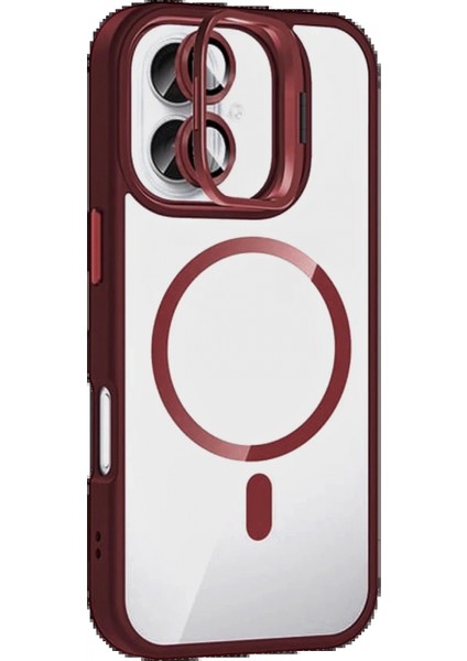 Apple iPhone 16 Plus Remim Lensli Magsafe Standlı Kapak - Bordo