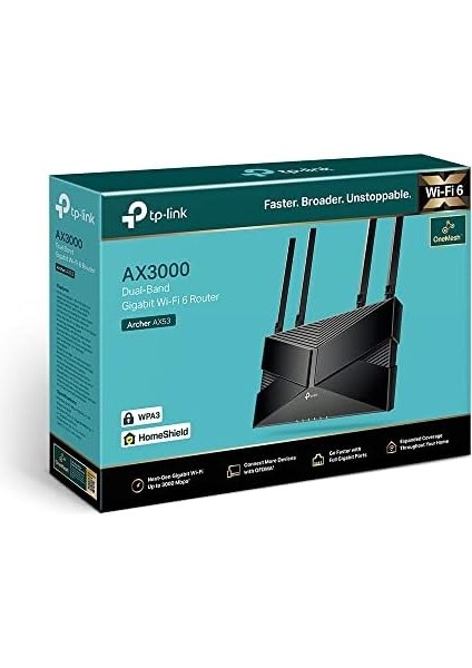 Archer AX53, AX3000 Dual Band Gigabit Wi-Fi 6 Router, Fiber Destekli, 4× Gigabit Lan Ports, Wpa3, Oyun Için Ideal Xbox/ps4/steam modelleri