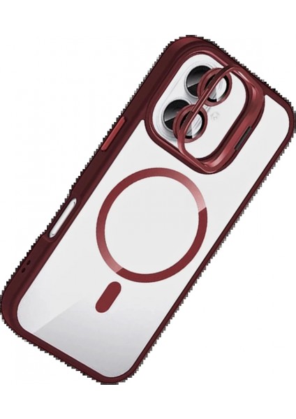 Apple iPhone 16 Plus Remim Lensli Magsafe Standlı Kapak - Bordo fiyatları