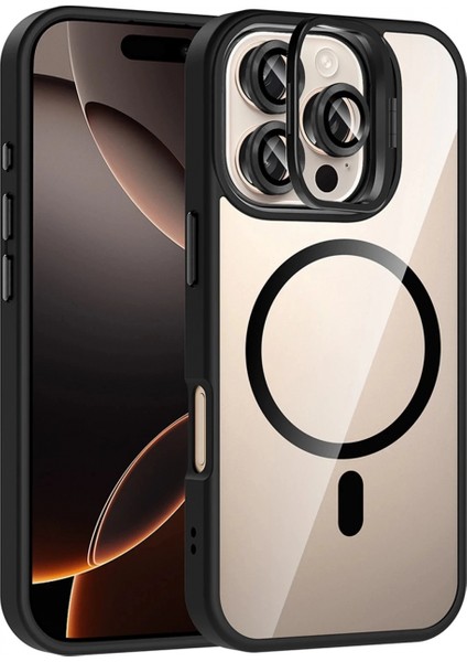 Apple iPhone 16 Pro Remim Lensli Magsafe Standlı Kapak - Siyah