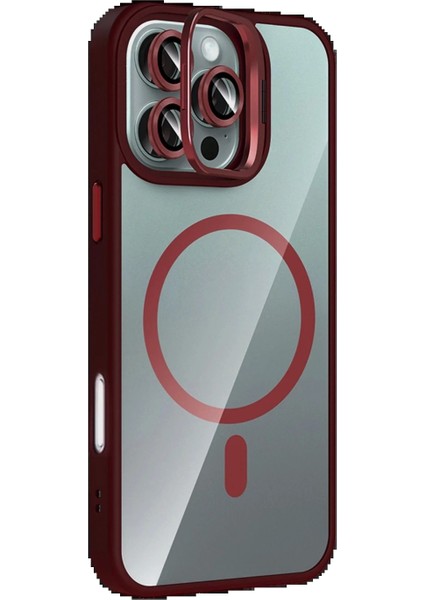 Apple iPhone 16 Pro Max Remim Lensli Magsafe Standlı Kapak - Bordo fiyatları