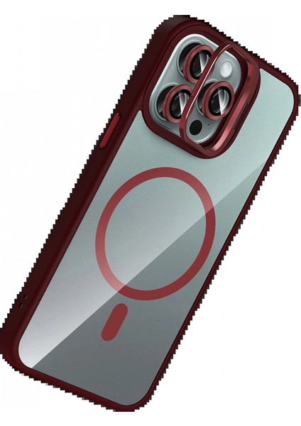 Apple iPhone 16 Pro Max Remim Lensli Magsafe Standlı Kapak - Bordo modelleri