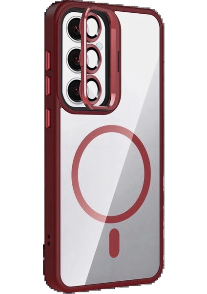 Samsung Galaxy S24 Fe Remim Lensli Magsafe Standlı Kapak - Bordo fiyatları