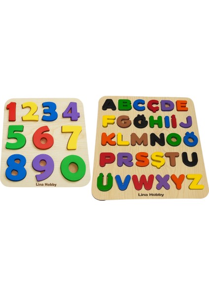 Alfabe ve Rakam Puzzle Ikili Set - Ahşap Tabanlı ve Pla Harf/rakamlar Eğitici Oyuncak