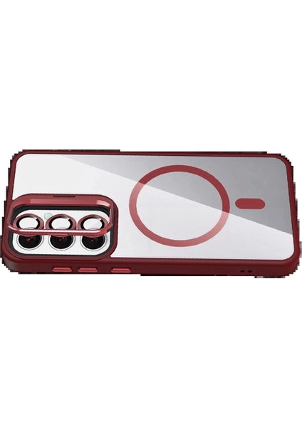 Samsung Galaxy S24 Fe Remim Lensli Magsafe Standlı Kapak - Bordo modelleri