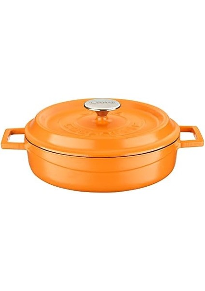 Metal Spring Serisi - Döküm Çok Amaçlı Tencere, Yuvarlak, 24 Cm, Mat Emaye, Parlak Siyah Taban, Turuncu fiyatları