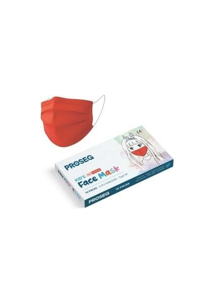 Proseg Kids 3 Katlı Telli Çocuk Maskesi 10'lu Kırmızı