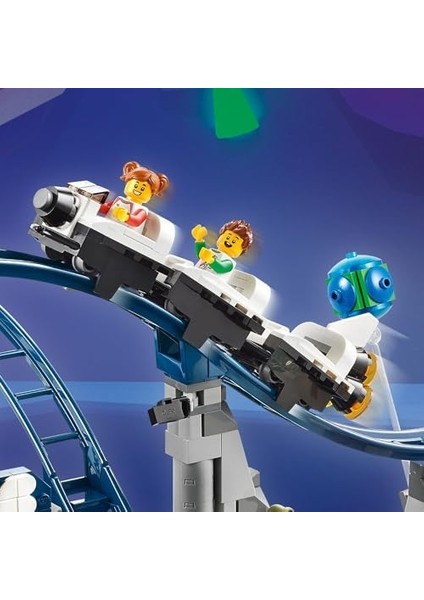 Creator Uzay Hız Treni, Düşüş Kulesi ve Atlıkarınca Seti Üçü Bir Arada, Lunapark Makineleri Modelleri, Uzay Roketi, Gezegenler ve Işık Saçan Parçaları Içerir, Yaratıcı Yapım Seti 31142 modelleri