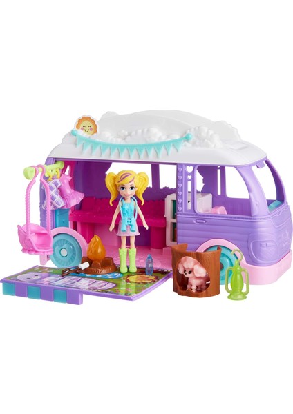 Pocket™ Muhteşem Karavan Polly Pocket Muhteşem Karavan, Bebek ve Evcil Hayvan Oyun Seti, Kamp ve Yiyecek Temalı Aksesuarlar, Seyahat Oyuncağı JCC32