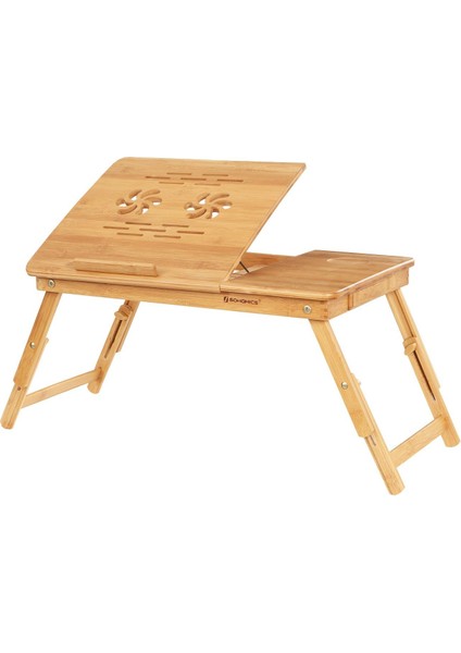 Bambu Dizüstü Bilgisayar Standı, Yükseklik Ayarlanabilir, Yatak Masası, 5 Eğim Açısı, Çekmeceli LLD001
