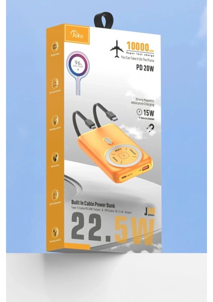 J39 10.000 Mah 20W Pd Dahili Kablolu Magsafe Powerbank - Turuncu