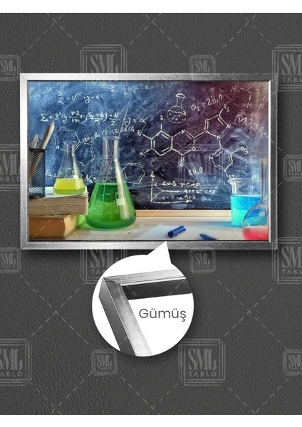Kimya Laboratuvarı Tüpler Molekül Kara Tahta Bileşenler Çerçeveli Yatay Kanvas Tablo
