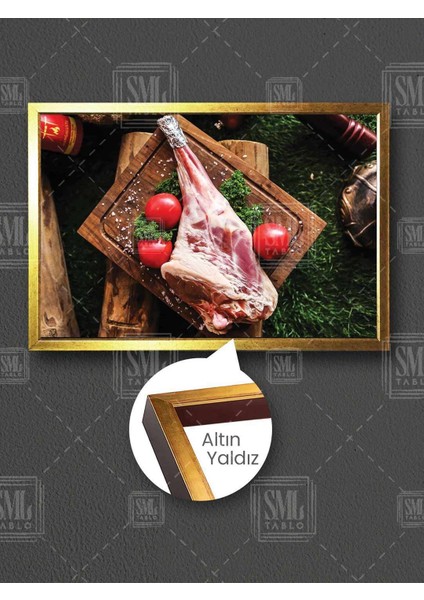 Kırmızı Et ve Sebzeler Kasap Dükkanı Mutfak Dekor Restaurant Çerçeveli Yatay Kanvas Tablo