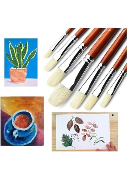Profesyonel Domuz Kılı Kahverengi Yağlı Boya Fırçası Seti, 7 Parça Uzun Ahşap Saplı Doğal Kıl Akrilik Boya Fırçası, Yağlı ve Guaj Boyama Için Harika fiyatları