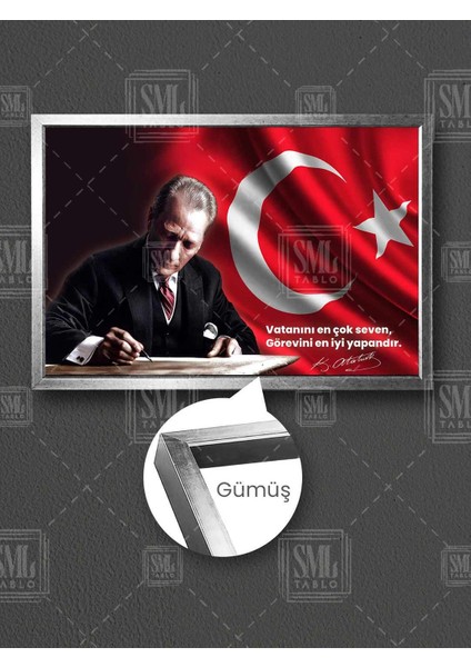 Atatürk Vatanını En Çok Seven Görevini En Iyi Yapandır Fabrika Işyeri Dekor Çerçeveli Yatay Kanvas Tablo