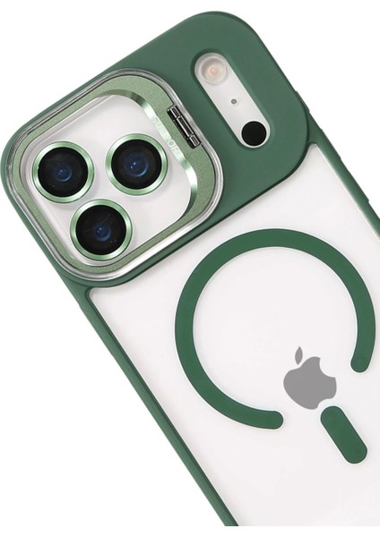 Apple iPhone 17 Pro Remim Lensli Magsafe Standlı Kapak - Koyu Yeşil modelleri