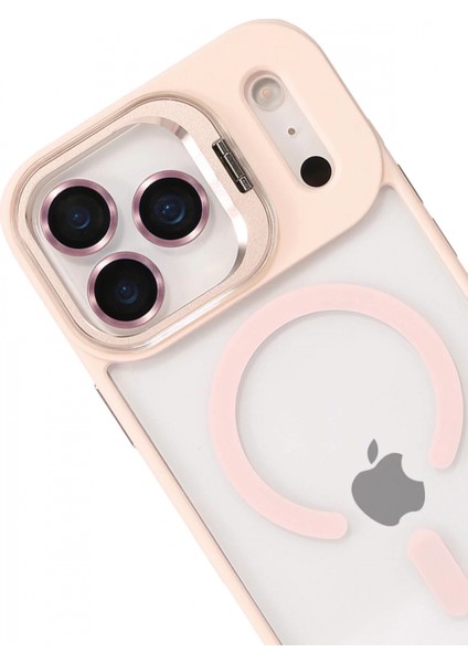 Apple iPhone 17 Pro Remim Lensli Magsafe Standlı Kapak - Pembe modelleri