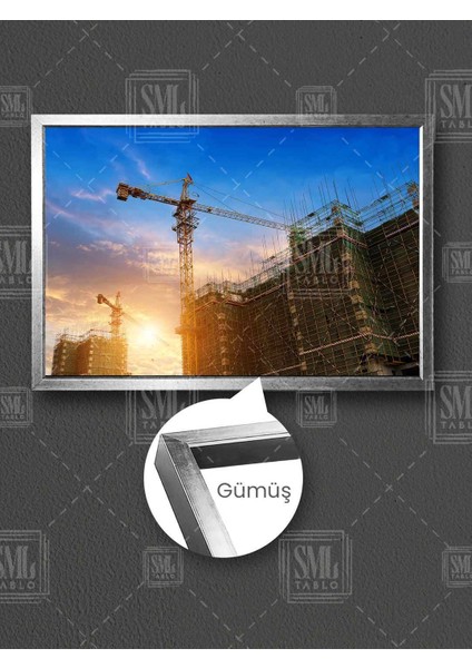 Gün Batımı Şantiye Inşaat Yapı Denetim Ofis Dekor Çerçeveli Yatay Kanvas Tablo