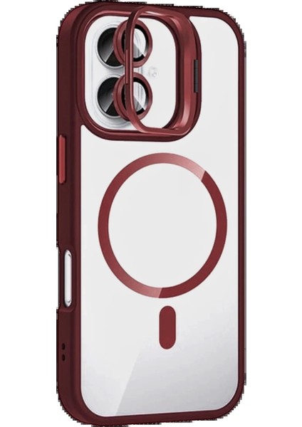 Apple iPhone 17 Remim Lensli Magsafe Standlı Kapak - Bordo