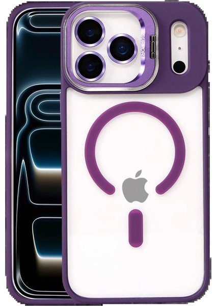 Apple iPhone 17 Pro Remim Lensli Magsafe Standlı Kapak - Derin Mor