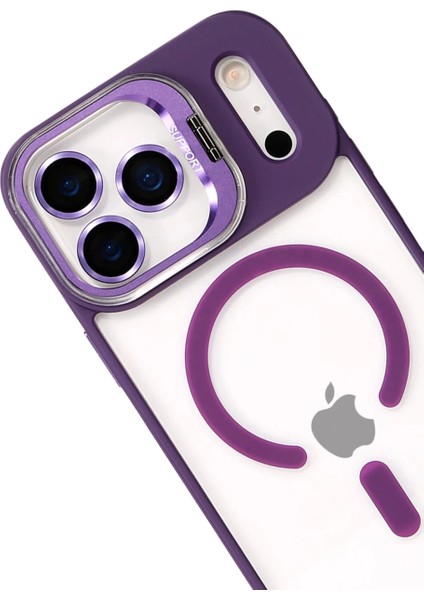 Apple iPhone 17 Pro Remim Lensli Magsafe Standlı Kapak - Derin Mor modelleri