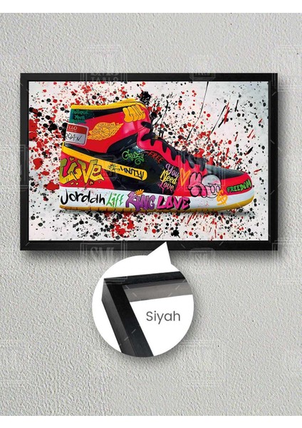 Grafitti ve Spor Ayakkabı Duvar Sanatı Genç Odası Çerçeveli Yatay Kanvas Tablo